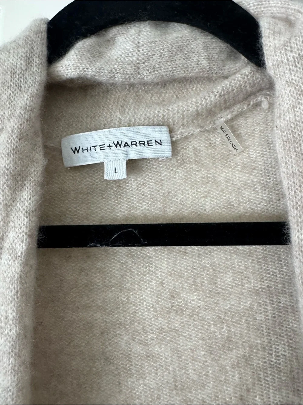 White + Warren Beige Open-Front Cashmere Blend Cardigan